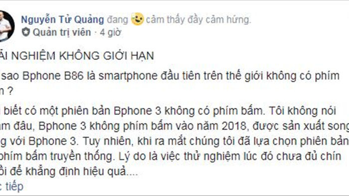 CEO Nguyễn Tử Quảng lên tiếng về nút reset trên Bphone B86 và nghệ thuật marketing