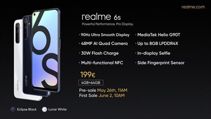 Realme 6s trình làng với camera chính 48MP, màn hình 90Hz, chipset Helio G90T