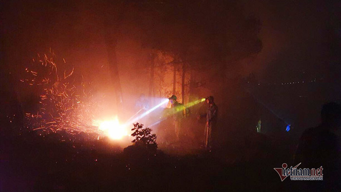 Trăm người đội đèn pin xuyên đêm dập lửa rừng thông ở Nghệ An