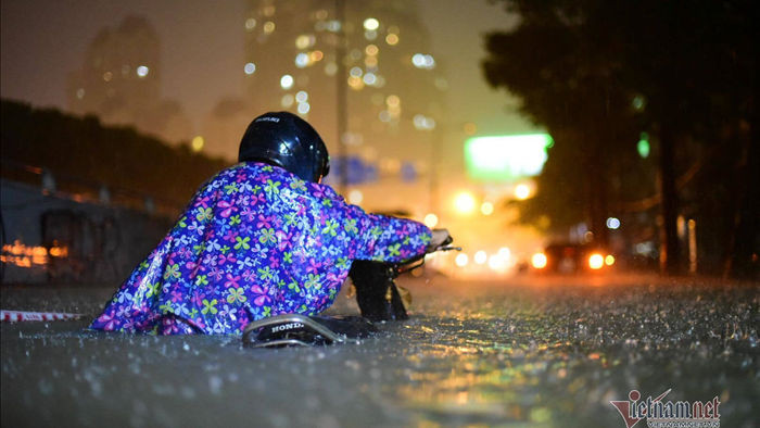 Sài Gòn mưa tầm tã, xe máy ngập lút yên, ô tô chết máy xếp hàng dài