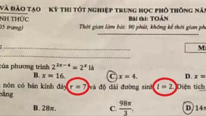 Xôn xao về 1 bài toán trong đề thi tốt nghiệp THPT đợt 2