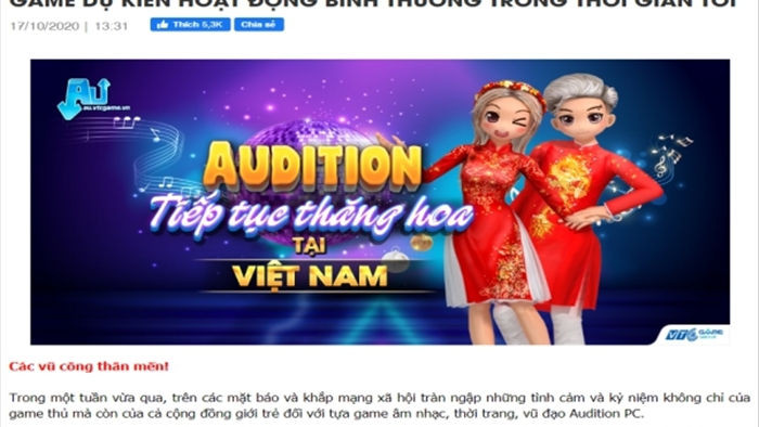 VTC Game không đóng cửa Audition PC tại thị trường Việt Nam sau 31/10