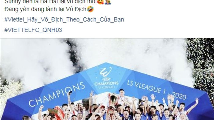 Quế Ngọc Hải ăn mừng chức vô địch trên facebook.