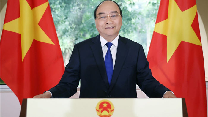 Thủ tướng Nguyễn Xuân Phúc nêu rõ Việt Nam hoan nghênh chủ đề thiết thực của Diễn đàn hòa bình Paris lần thứ 3. Ảnh: Bộ Ngoại giao