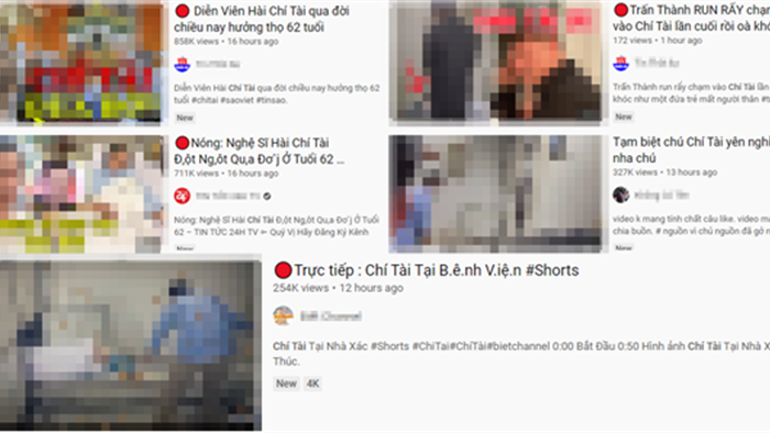 YouTube ngập tràn clip phản cảm sau sự ra đi đột ngột của nghệ sĩ Chí Tài