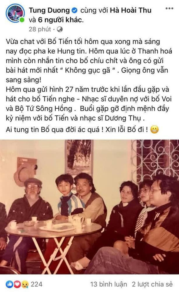 Tùng Dương kể chuyện hôm qua vẫn nhắn tin với nhạc sĩ Trần Tiến, bức xúc trước tin fake qua đời sáng nay-1