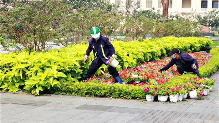 Công nhân gấp rút hoàn thiện những hạng mục cuối cùng của đường hoa Nguyễn Huệ - 4