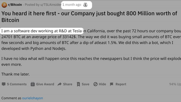 Hóa ra coder Tesla đã báo trước việc công ty đang mua Bitcoin mà không ai tin - Ảnh 1.