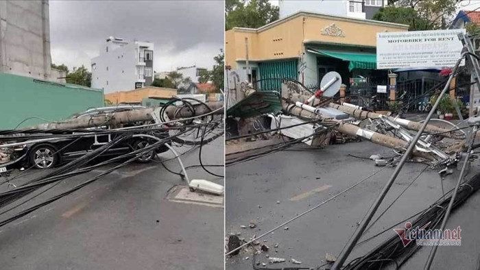 Người nước ngoài lái ôtô tông ngã loạt cột điện ở khu Thảo Điền