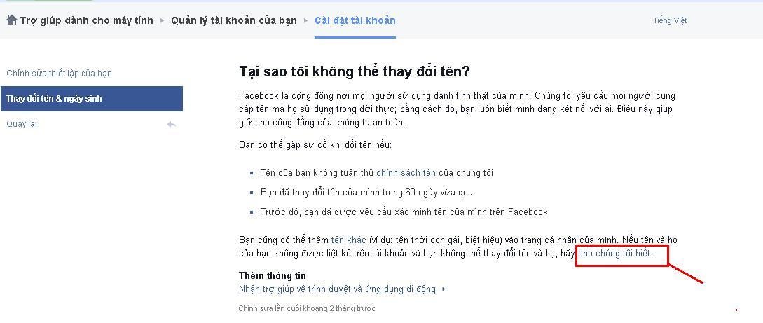 Hướng dẫn đổi tên Facebook khi chưa đủ 60 ngày