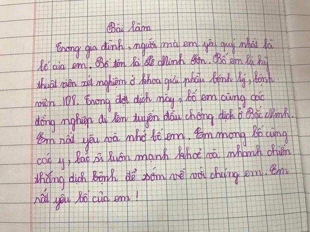 Bài văn xúc động của cậu học trò tiểu học gửi bố đang chống dịch ở Bắc Ninh-1