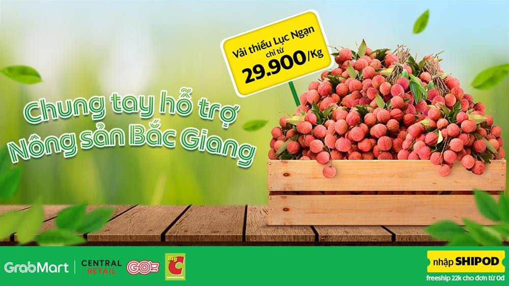 Vải thiều Bắc Giang được bán trên GrabMart với giá chỉ từ 29.900/kg, giảm 22.000đ phí giao hàng-1