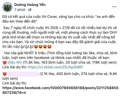 Diệu Nhi giật giải nhất cuộc thi cover hit mới của Dương Hoàng Yến-2