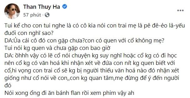 Con trai Thân Thúy Hà phản ứng gắt khi bị chê bê đê ẻo lả-2