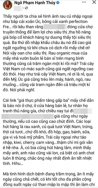 Hạnh Thúy bóng gió Mỹ Lệ sai khi bàn giá thực phẩm mùa dịch-4