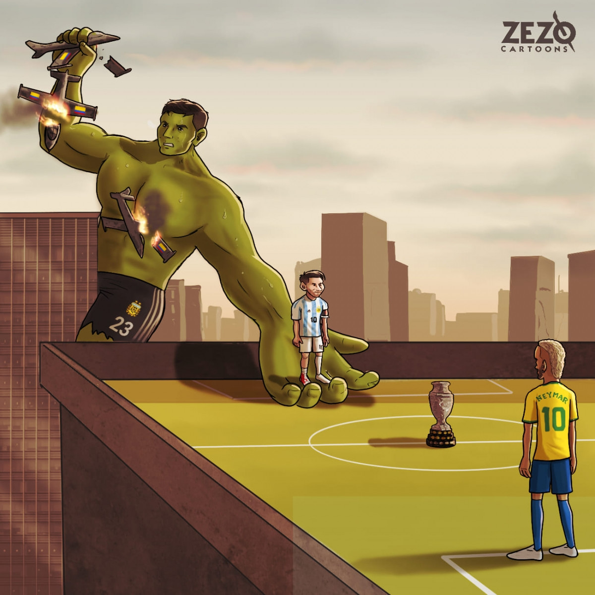 Thủ môn Emiliano Martínez đưa ĐT Argentina vào chung kết Copa America 2021. (Ảnh: ZEZO Cartoons)
