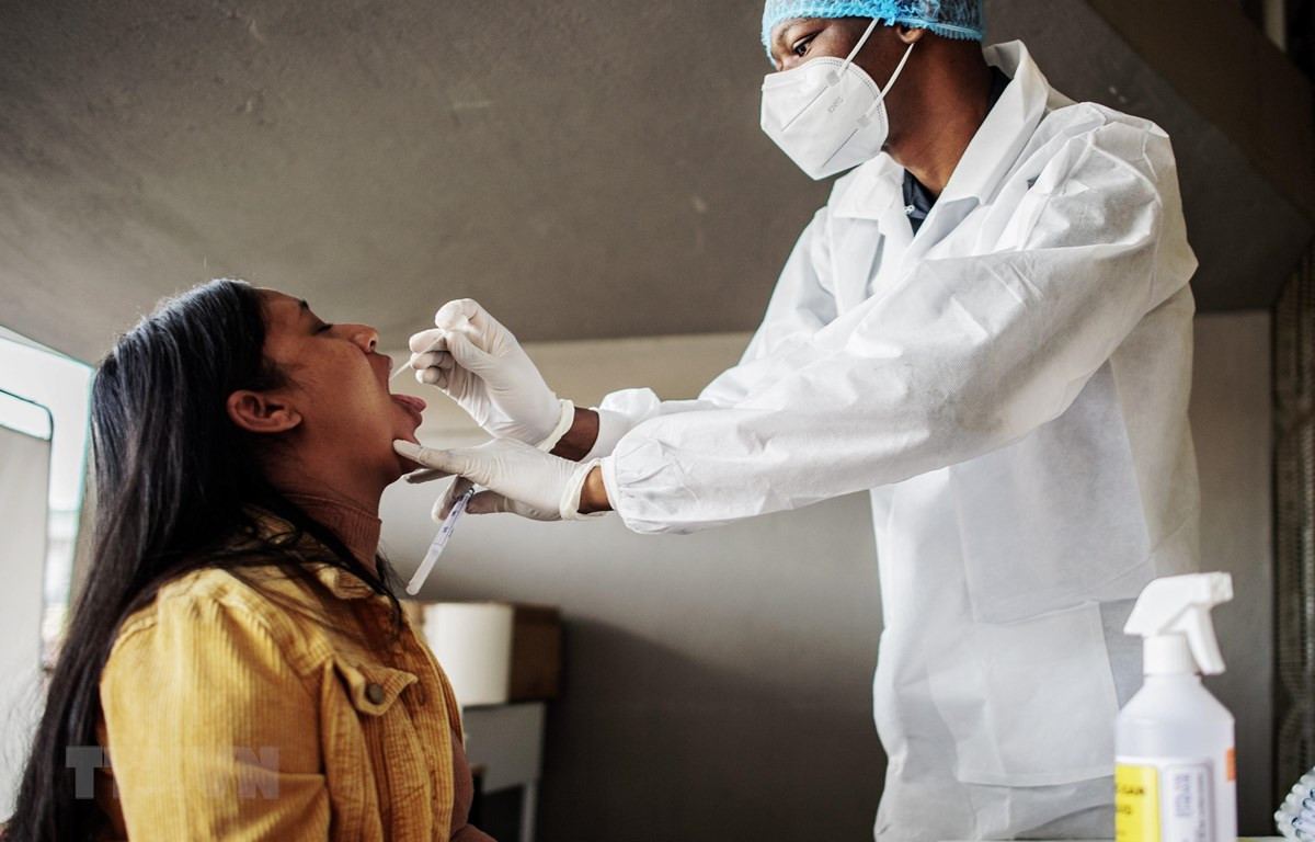 Nhân viên y tế lấy mẫu dịch xét nghiệm COVID-19 cho người dân tại Richmond, Johannesburg, Nam Phi. (Ảnh: AFP/TTXVN)
