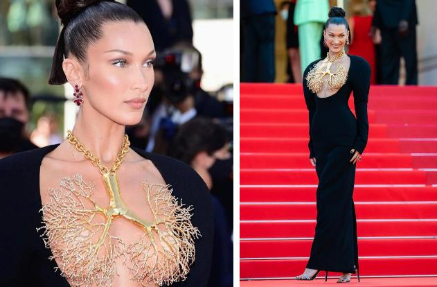 Bella Hadid revealed her clothes twice in Cannes, each time revealing triangle-1