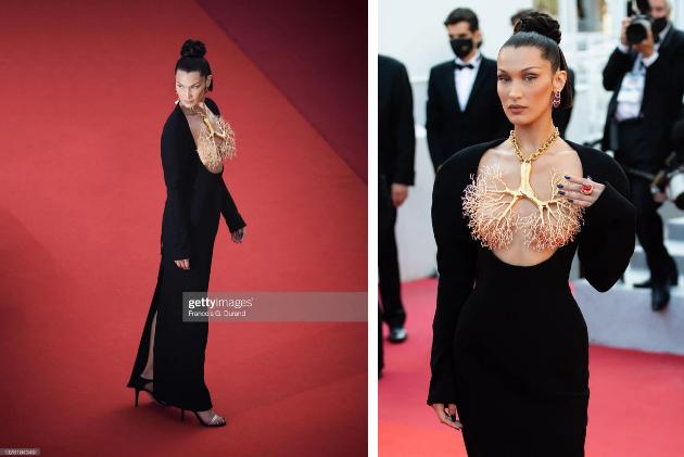 Bella Hadid revealed her clothes twice in Cannes, each time revealing triangle-2