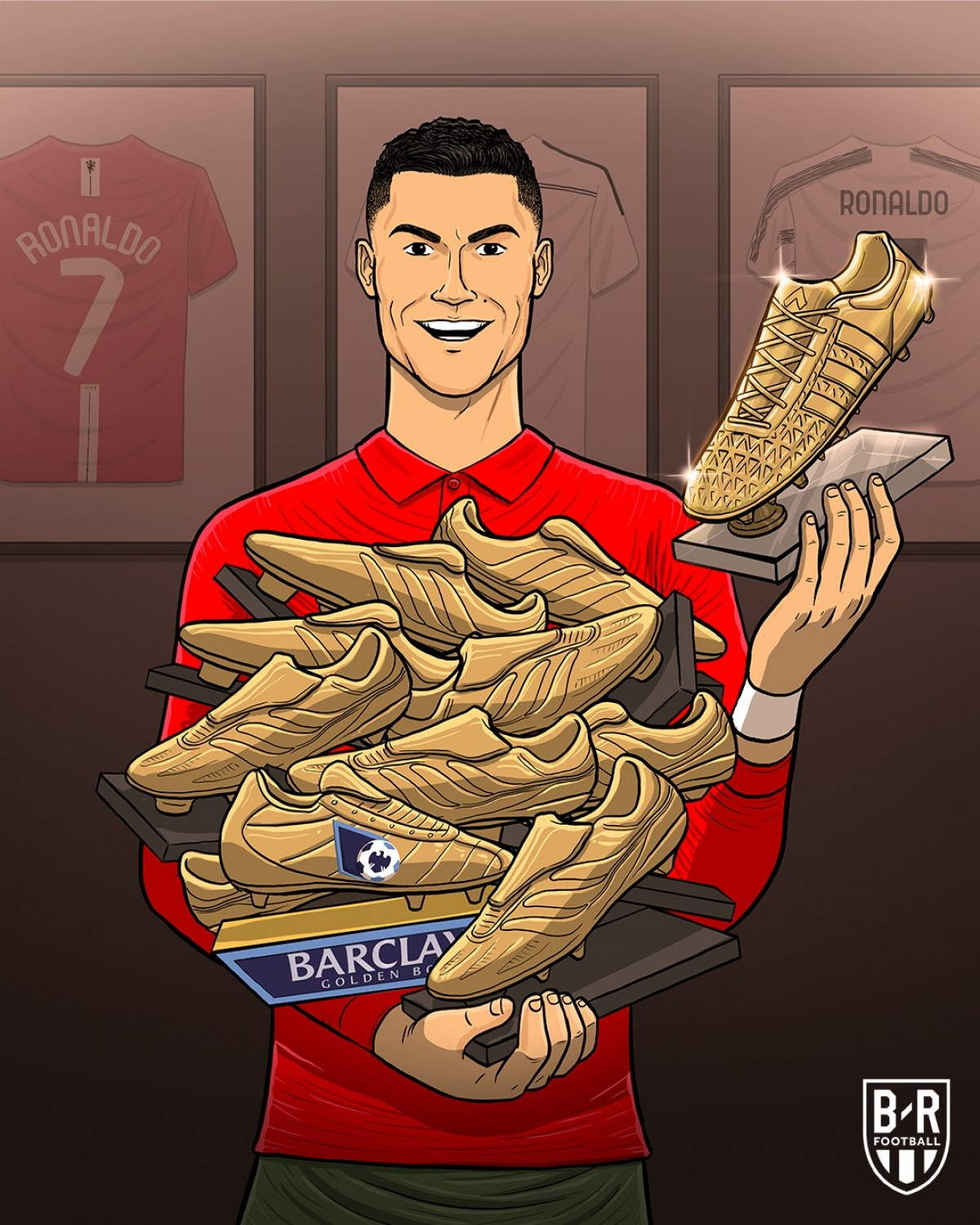 Bộ sưu tập Giày vàng của Cristiano Ronaldo. (Ảnh: Bleacher Reports)