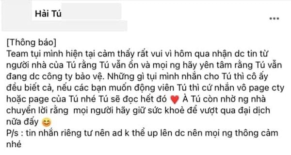 tình trạng hiện tại của Hải Tú