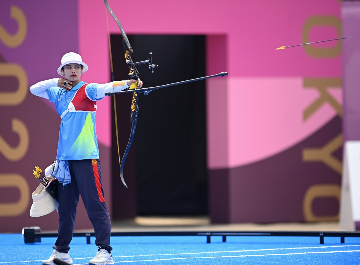 Hình ảnh cung thủ Ánh Nguyệt thi đấu sáng nay (28/7) - Ảnh: Reuters
