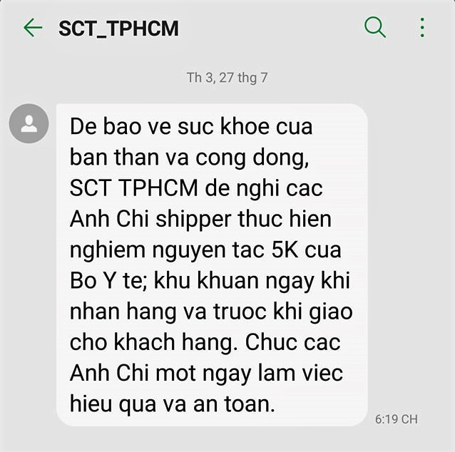 TP.HCM: Nhắn tin xác nhận tới các shipper hàng ngày