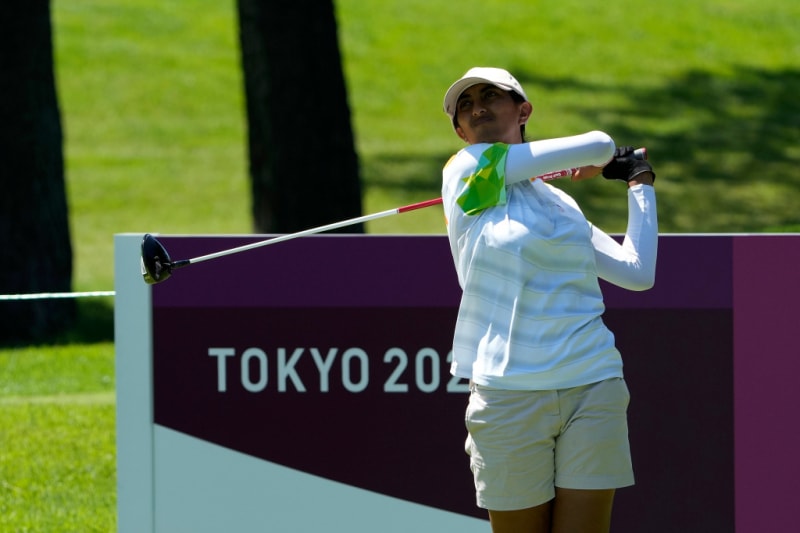 Aditi Ashok (IND) tại hố 11 của sân Kasumigaseki Country Club. Ảnh: Michael Madrid-USA TODAY Sports