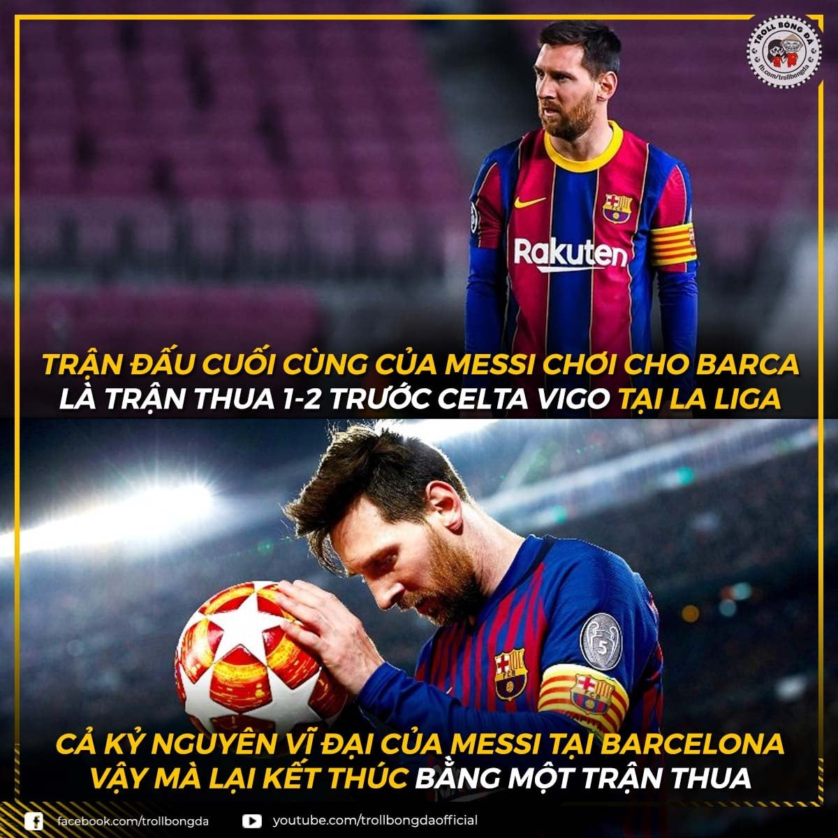 Cái kết buồn cho Lionel Messi trong màu áo Barca. (Ảnh: Troll Bóng Đá)