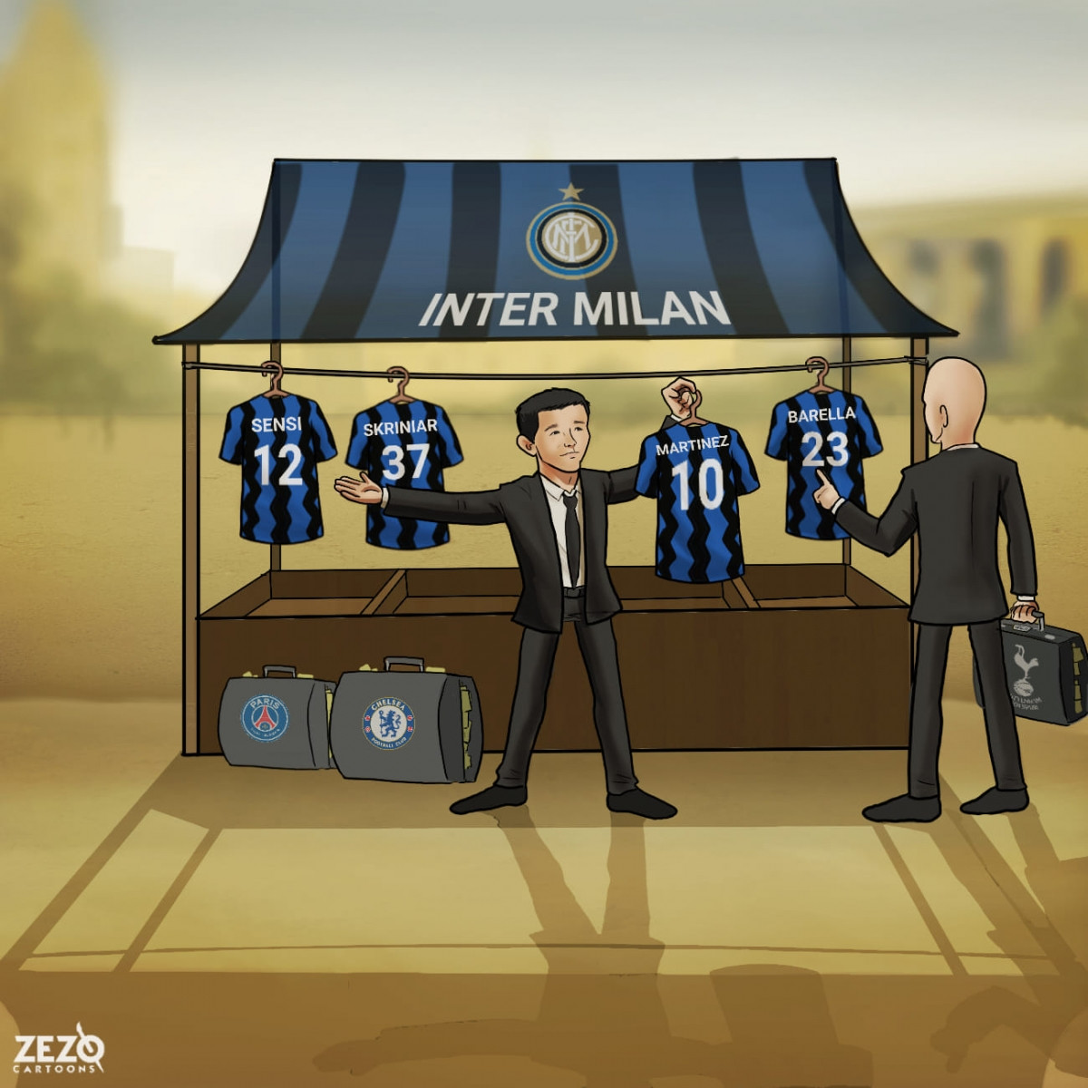 Inter Milan rao bán tất cả các trụ cột. (Ảnh: Zezo Cartoons). 