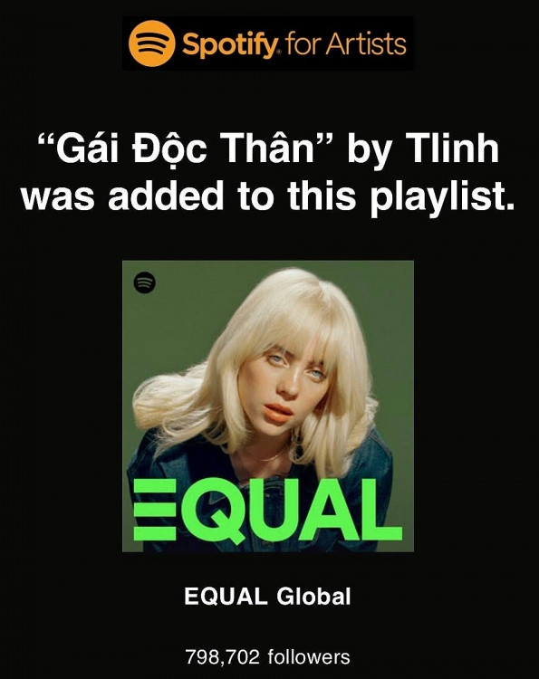 Sau Bích Phương, Hoàng Thùy Linh và Suboi, Tlinh được Spotify lựa chọn vào playlist nữ quyền cùng dàn sao quốc tế