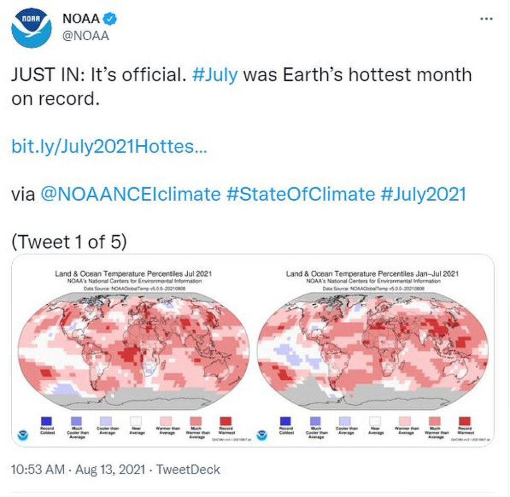 Tin không vui: Tháng 7 năm 2021 xác lập 2 kỷ lục nóng đáng sợ nhất trong lịch sử 142 năm! - Ảnh 2.