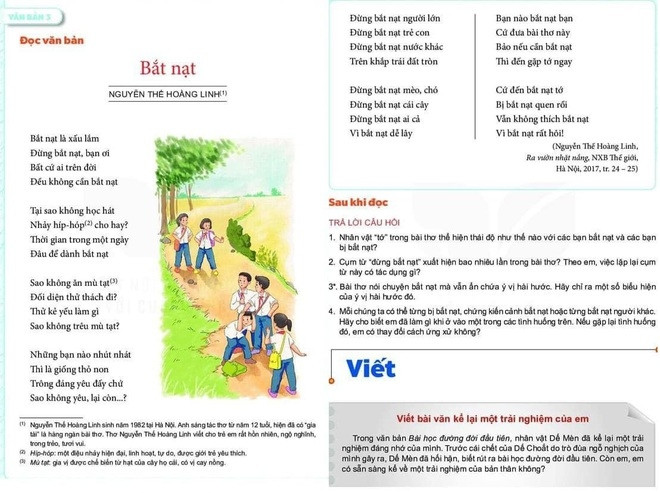 Bài thơ ‘Bắt nạt’ trong sách giáo khoa Ngữ văn lớp 6 mới bị chê