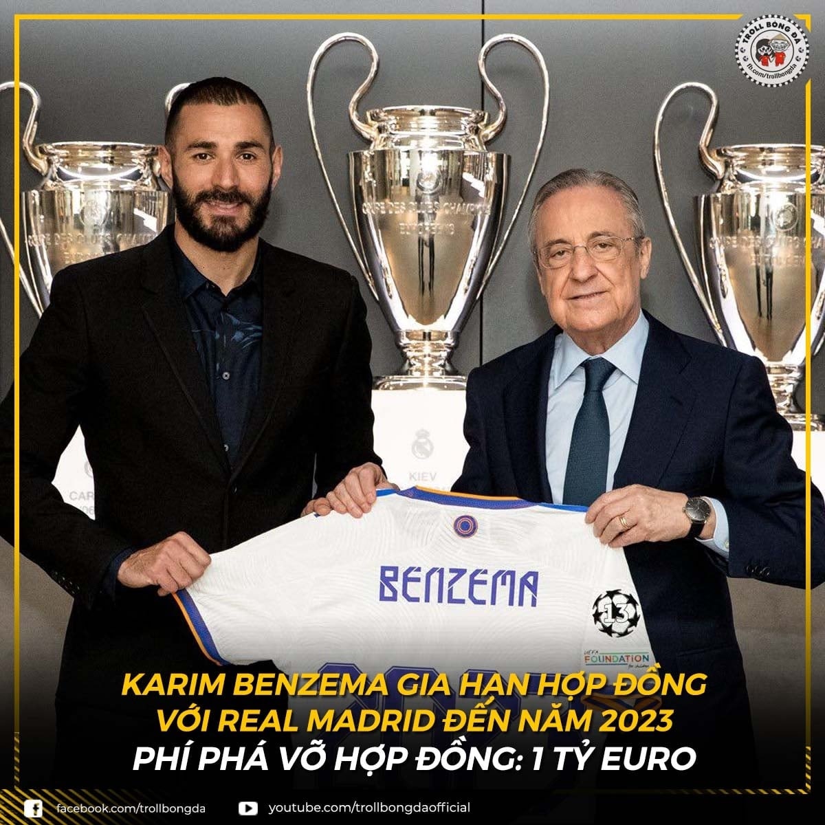 Benzema gia hạn hợp đồng với Real Madrid. (Ảnh: Troll bóng đá). 