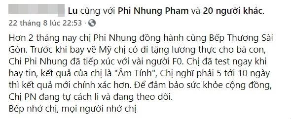 Sau tin đồn mắc Covid, Phi Nhung được xác nhận tiếp xúc vài F0-3
