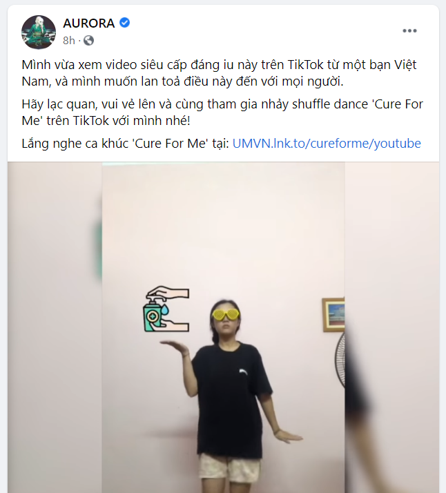 Aurora bất ngờ chia sẻ video của Tiktoker Việt Nam Chi Xê trên trang cá nhân chính thức