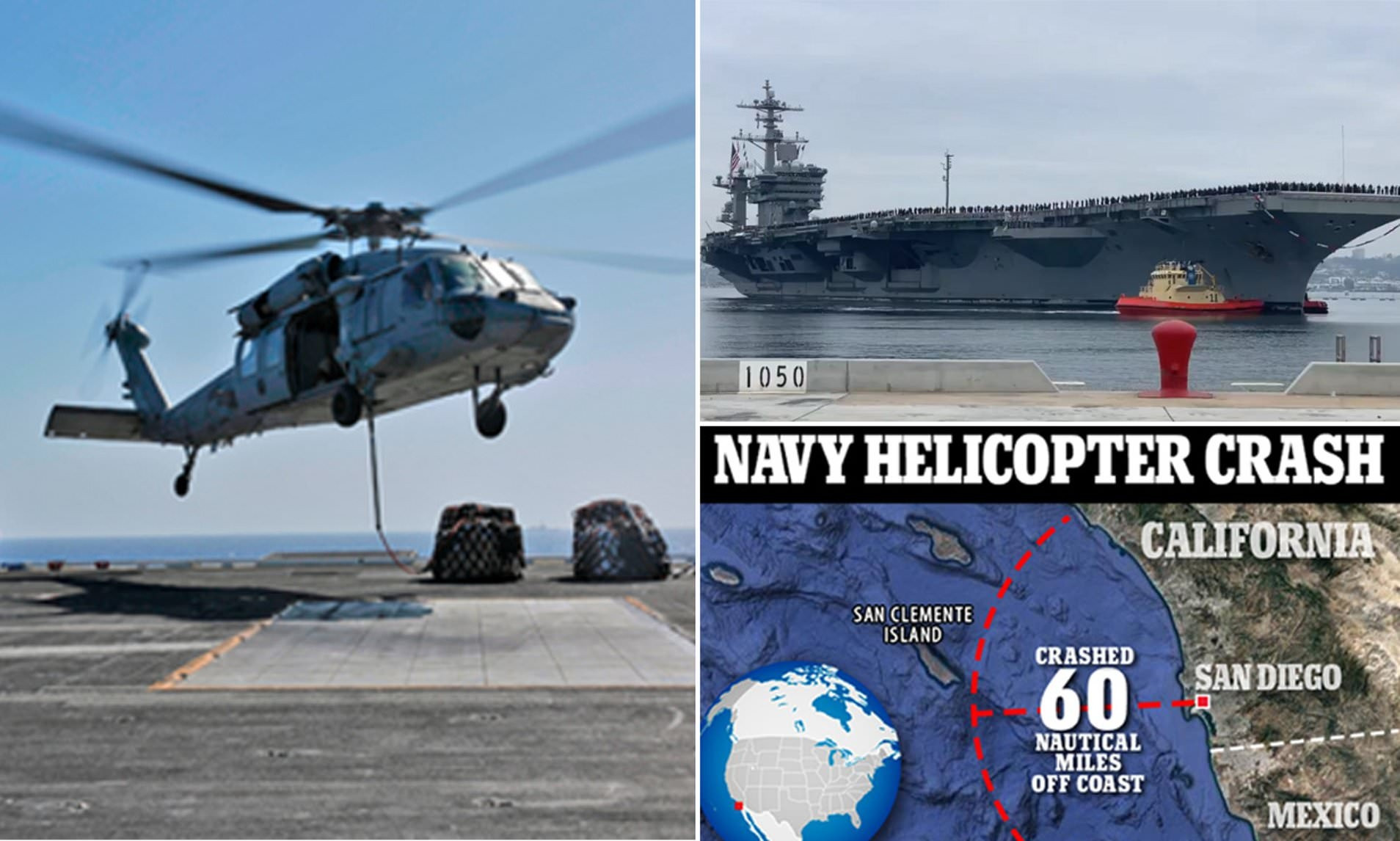 Trực thăng giá trị khủng của Hải quân Mỹ gặp nạn, rốt ráo tìm kiếm người mất tích. (Nguồn: Daily Mail)