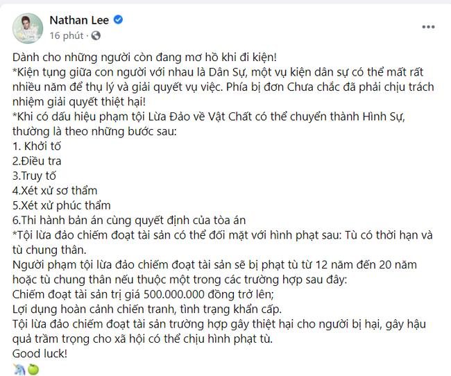 Nathan Lee nhắn vài gạch đầu dòng tới 'ai đó' đang đòi đi kiện