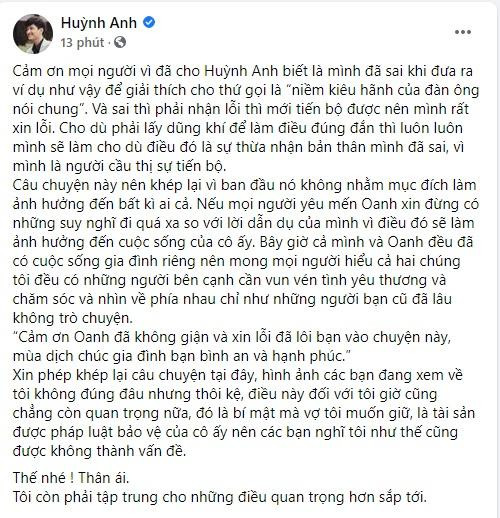 Huỳnh Anh công khai xin lỗi Hoàng Oanh vì phát ngôn nhạy cảm-4