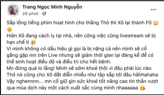Lương Minh Trang xác nhận bị nhiễm Covid-19