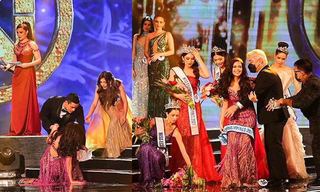 Hoa hậu Philippines 2 lần trượt ngã trên sân khấu, rơi cả vương miện