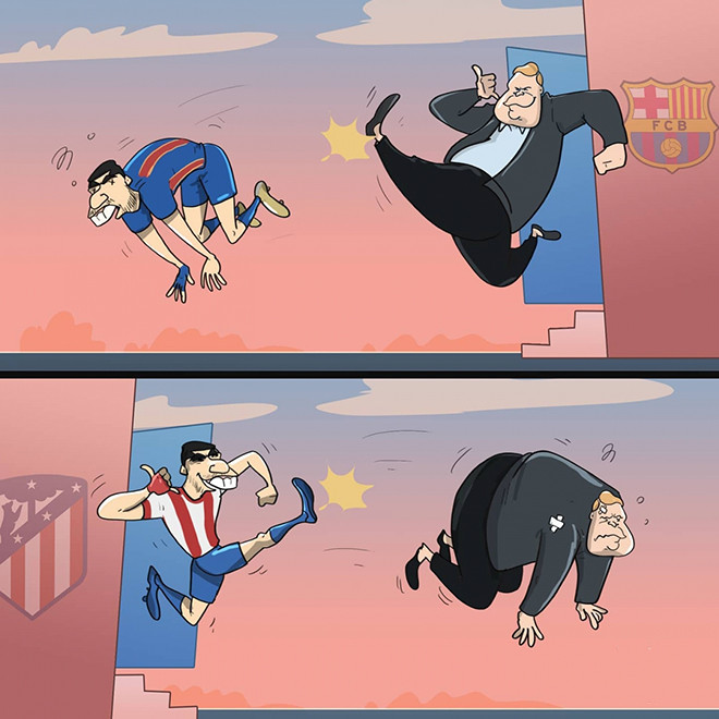 Ảnh chế: Bị đá khỏi Barca, Suarez quay lại đá 