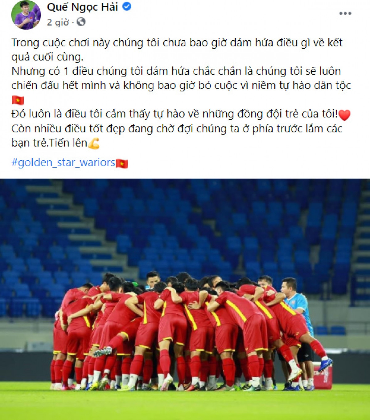 Đội trưởng Quế Ngọc Hải thay mặt ĐT Việt Nam hứa sẽ chiến đấu hết mình trong mọi trận đấu. 