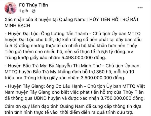 3 huyện Quảng Nam công bố số tiền từ thiện của Thủy Tiên-1