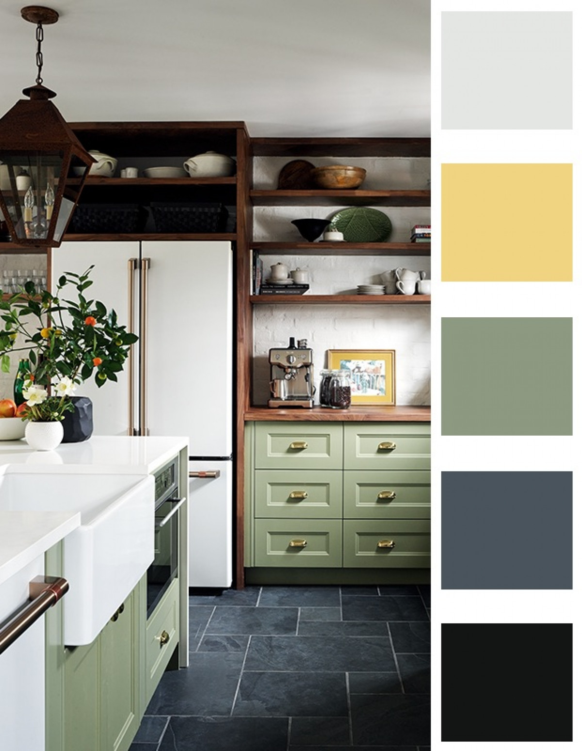 Phòng bếp thanh lịch với những tông màu màu sắc từ thiên nhiên. 