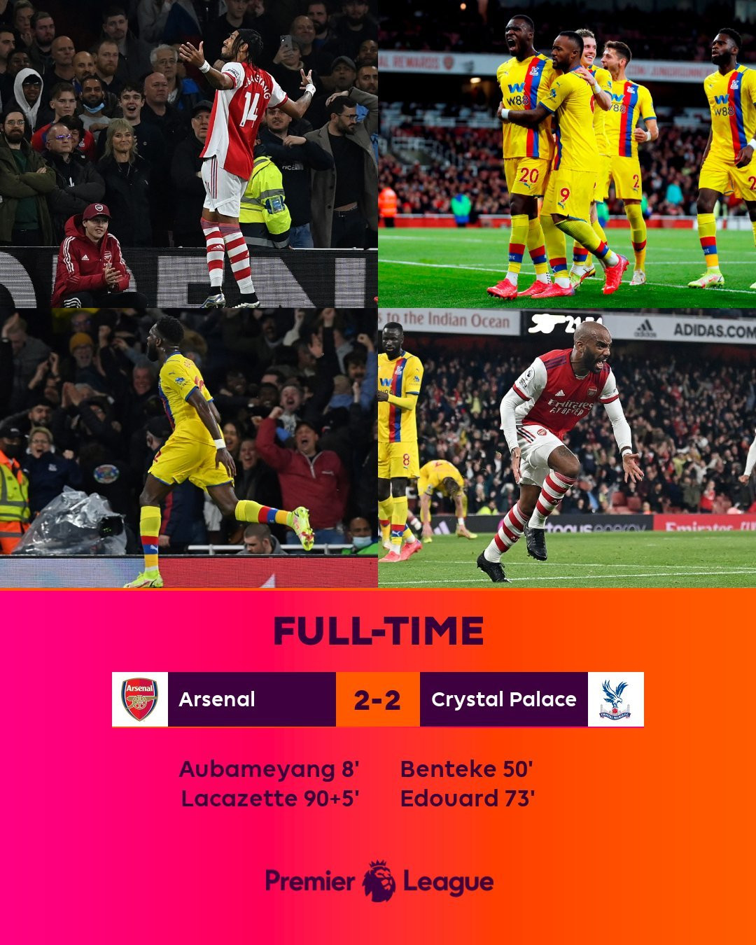Arsenal thoát thua Crystal Palace phút bù giờ