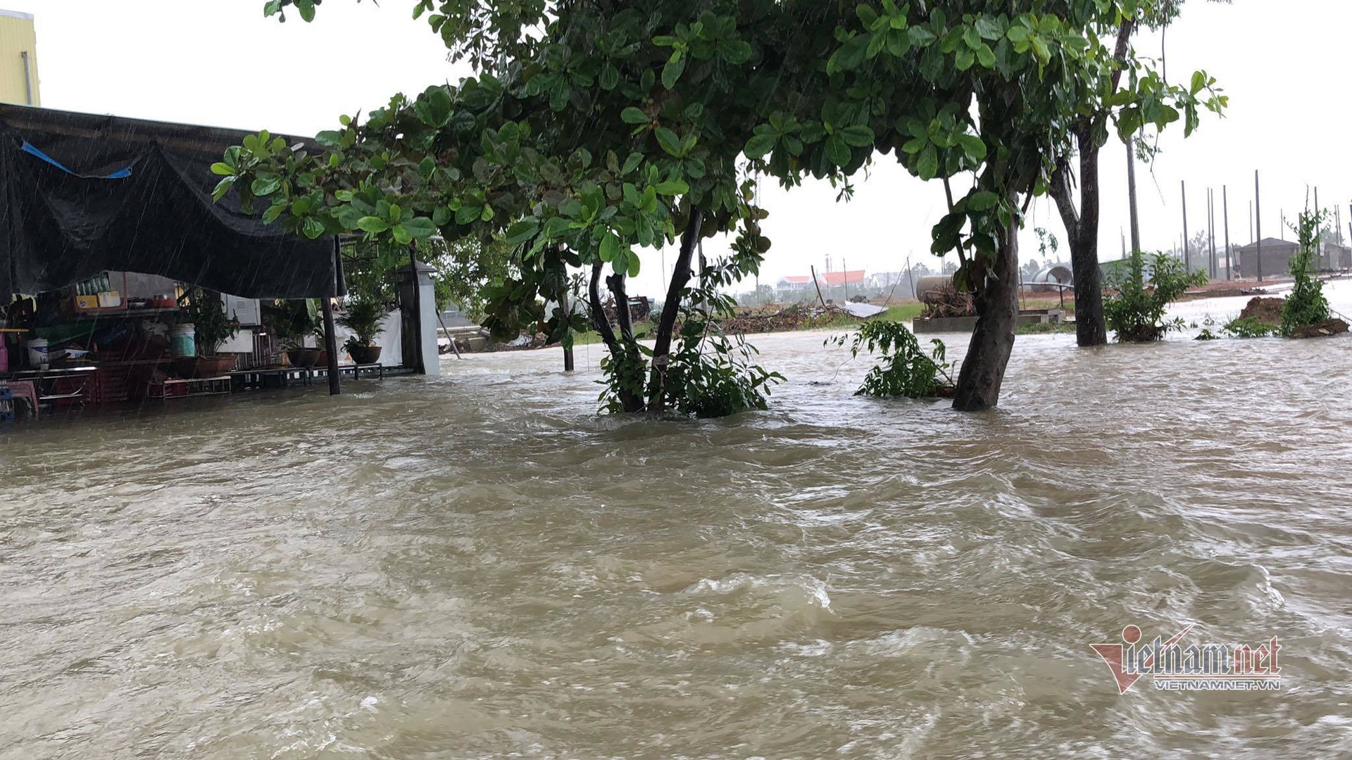 Mưa như trút, nước ngập quốc lộ 1A, dân Quảng Nam hối hả chạy lũ