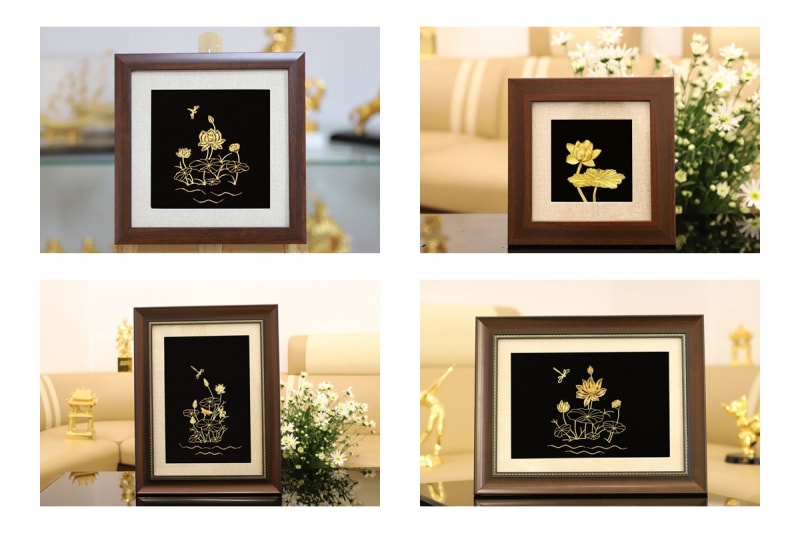 Tranh hoa sen mạ vàng được chế tác thủ công bởi Golden Gift