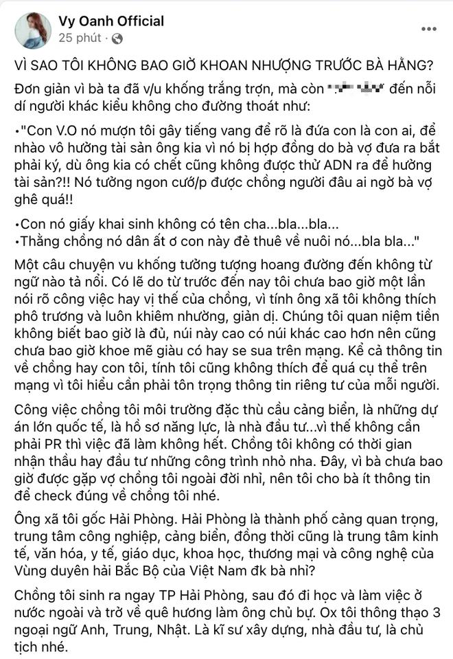 Vy Oanh đáp trả bà Phương Hằng, lần đầu hé lộ profile khủng của ông xã-1