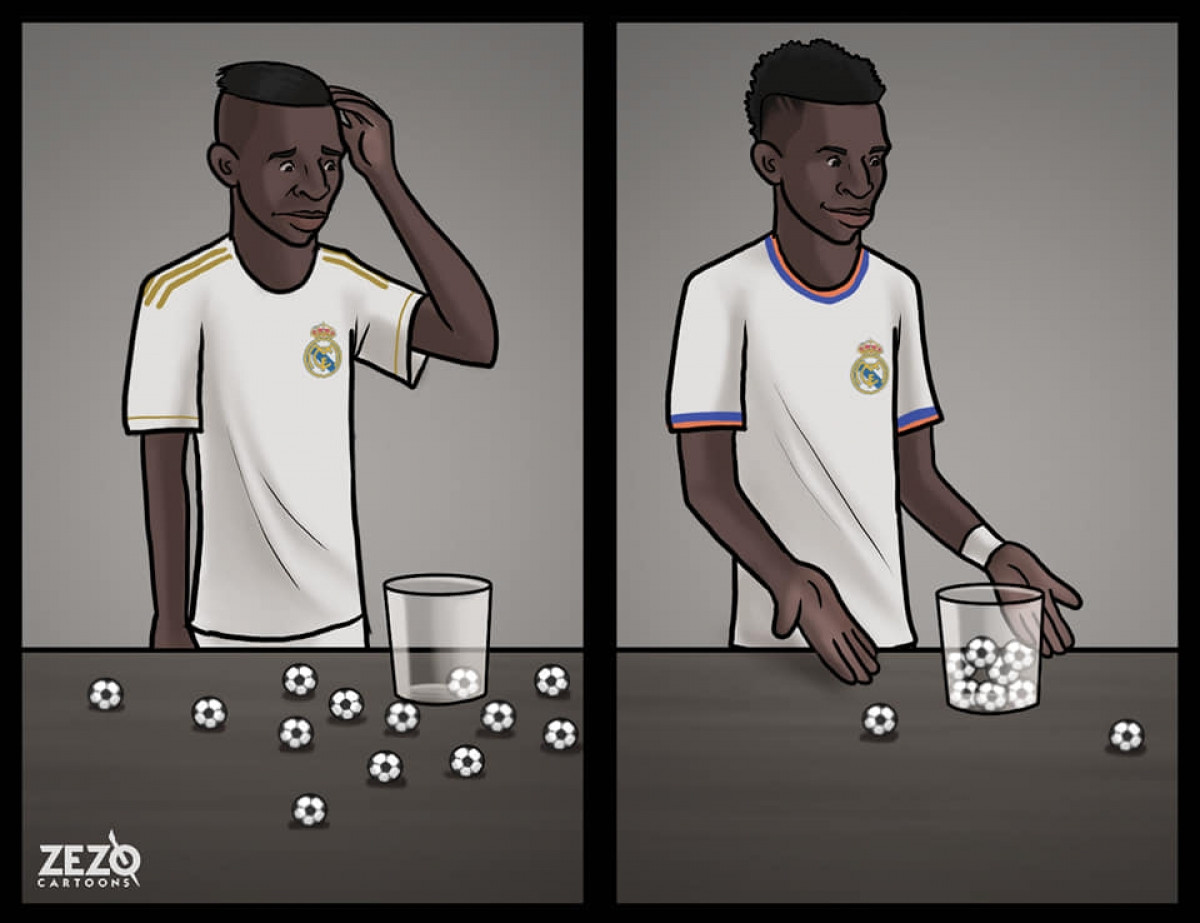 Sự tiến bộ của Vinicius trong màu áo Real Madrid. (Ảnh: Zezo Cartoons). 